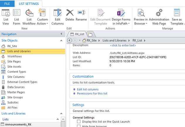 Create custom List from using SharePoint Designer